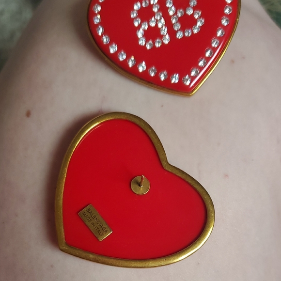 Balenciaga Red Heart Crystal Earrings - Picture 3 of 4